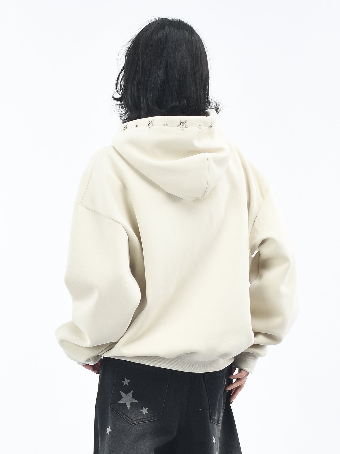 Retro Star Cutout Hoodie for Women Embroidered Loose Fit Casual Top