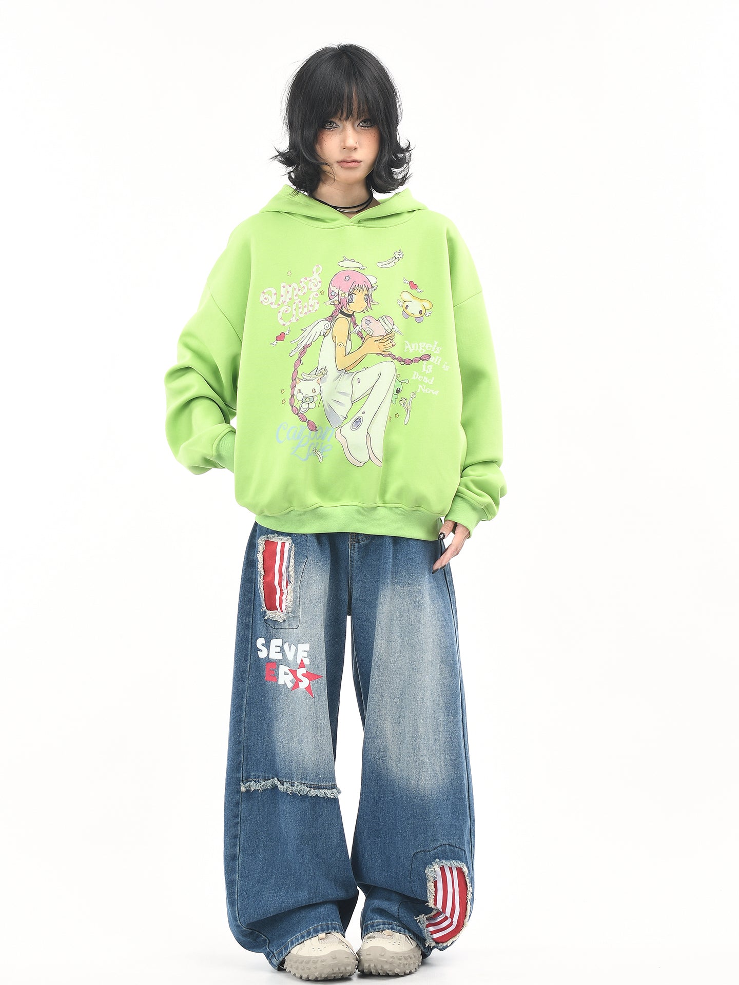 Cartoon Print Hoodie for Women Kawaii Style Loose Short Fall Sweatshirt