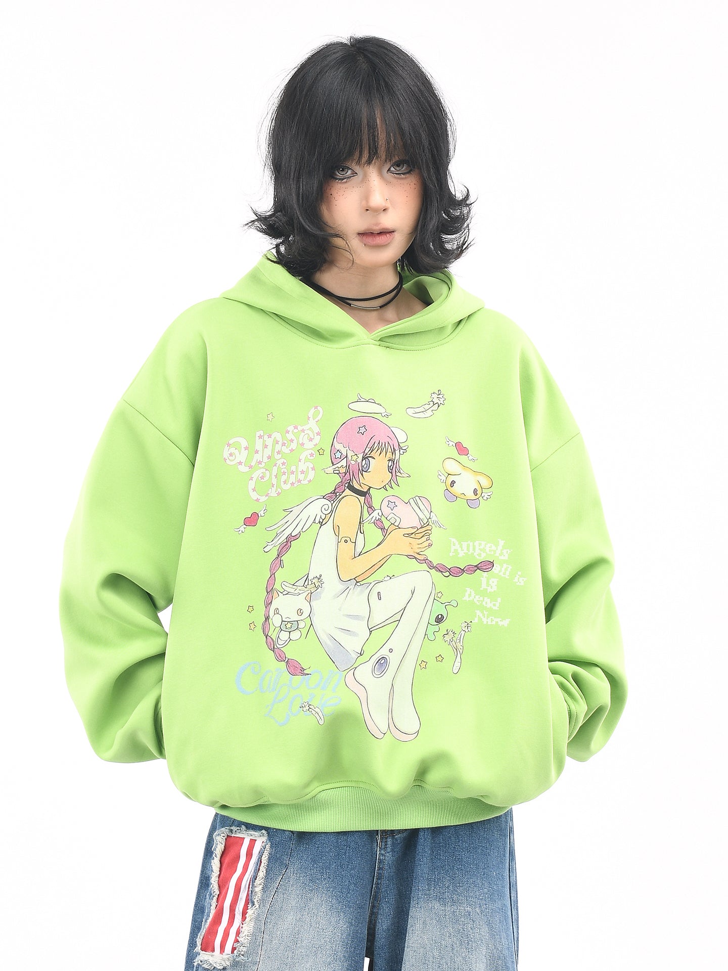 Cartoon Print Hoodie for Women Kawaii Style Loose Short Fall Sweatshirt