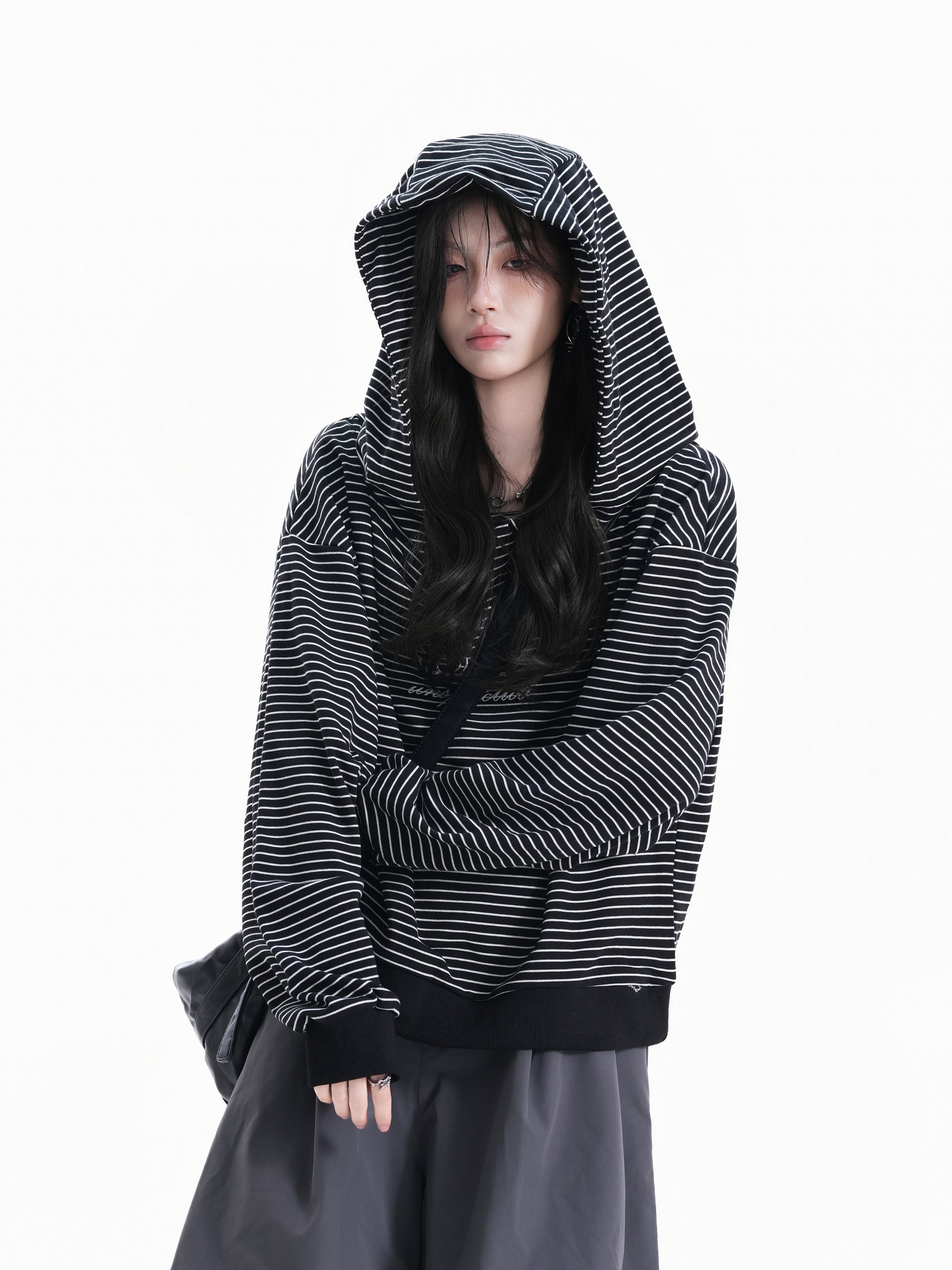 Loose Fit Striped Hoodie for Women Vintage Fall Couple Street Sweatshirt