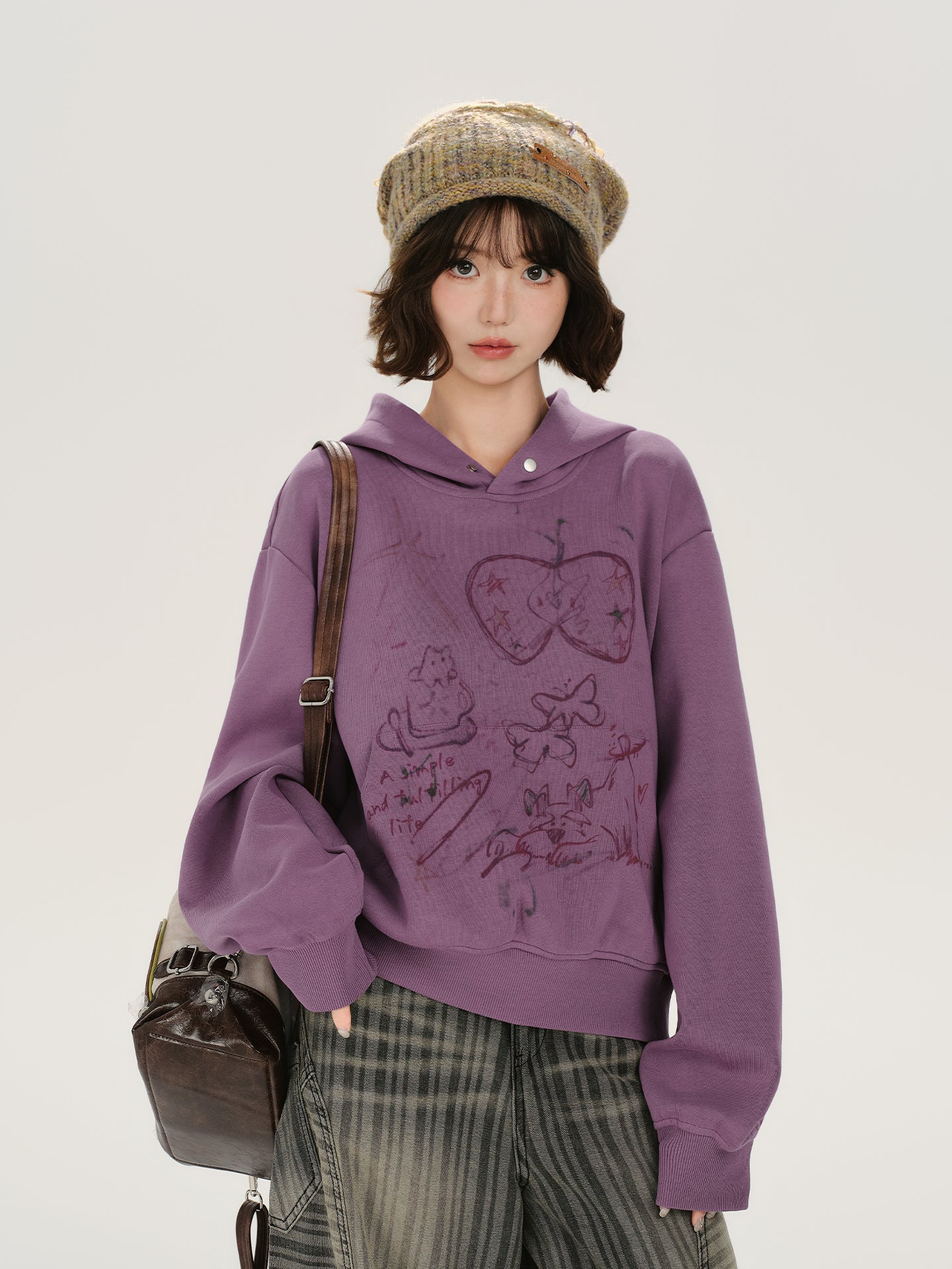 Loose Vintage Hoodie for Women Printed Washed Long Sleeve Pullover Top