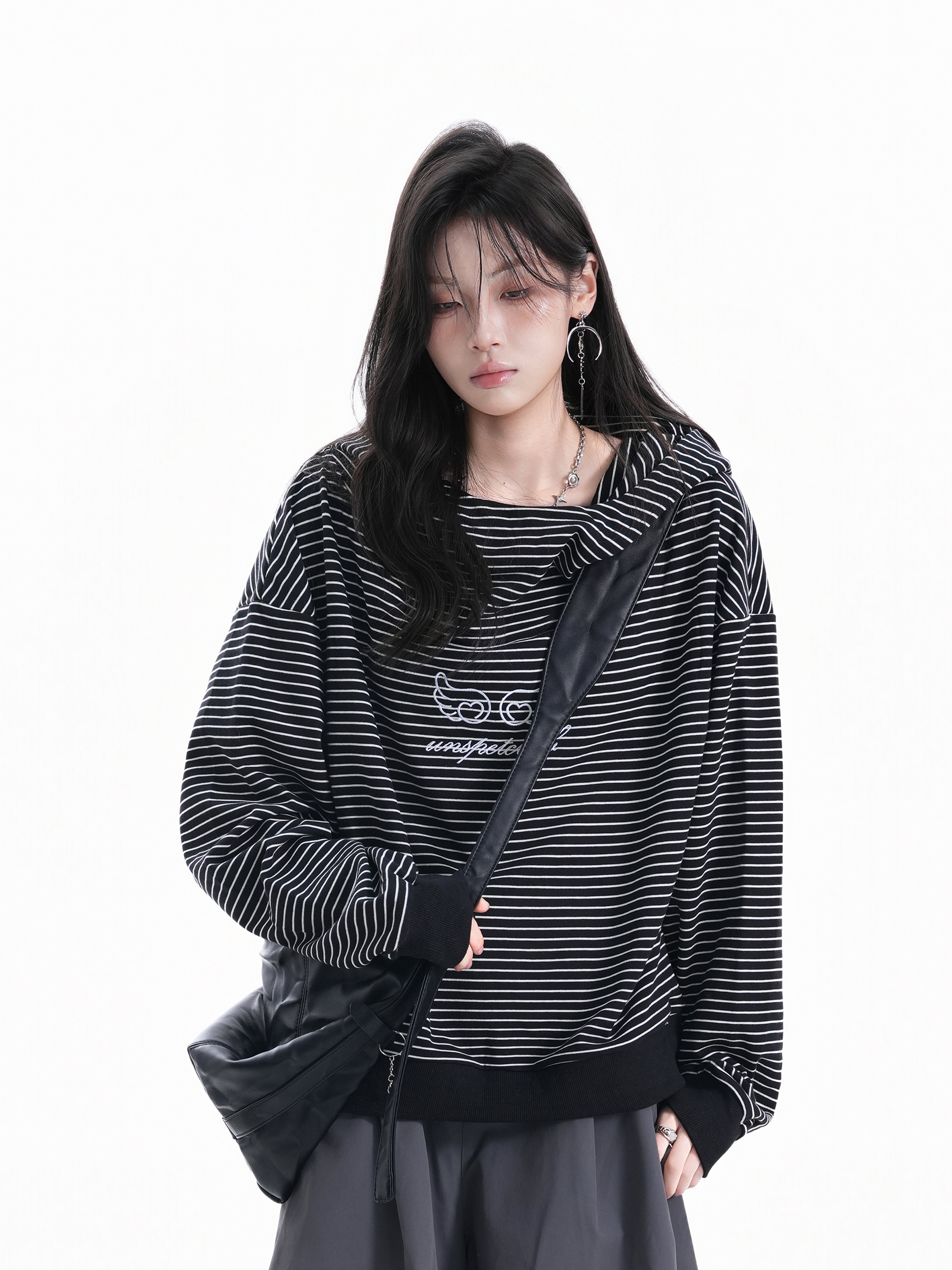 Loose Fit Striped Hoodie for Women Vintage Fall Couple Street Sweatshirt
