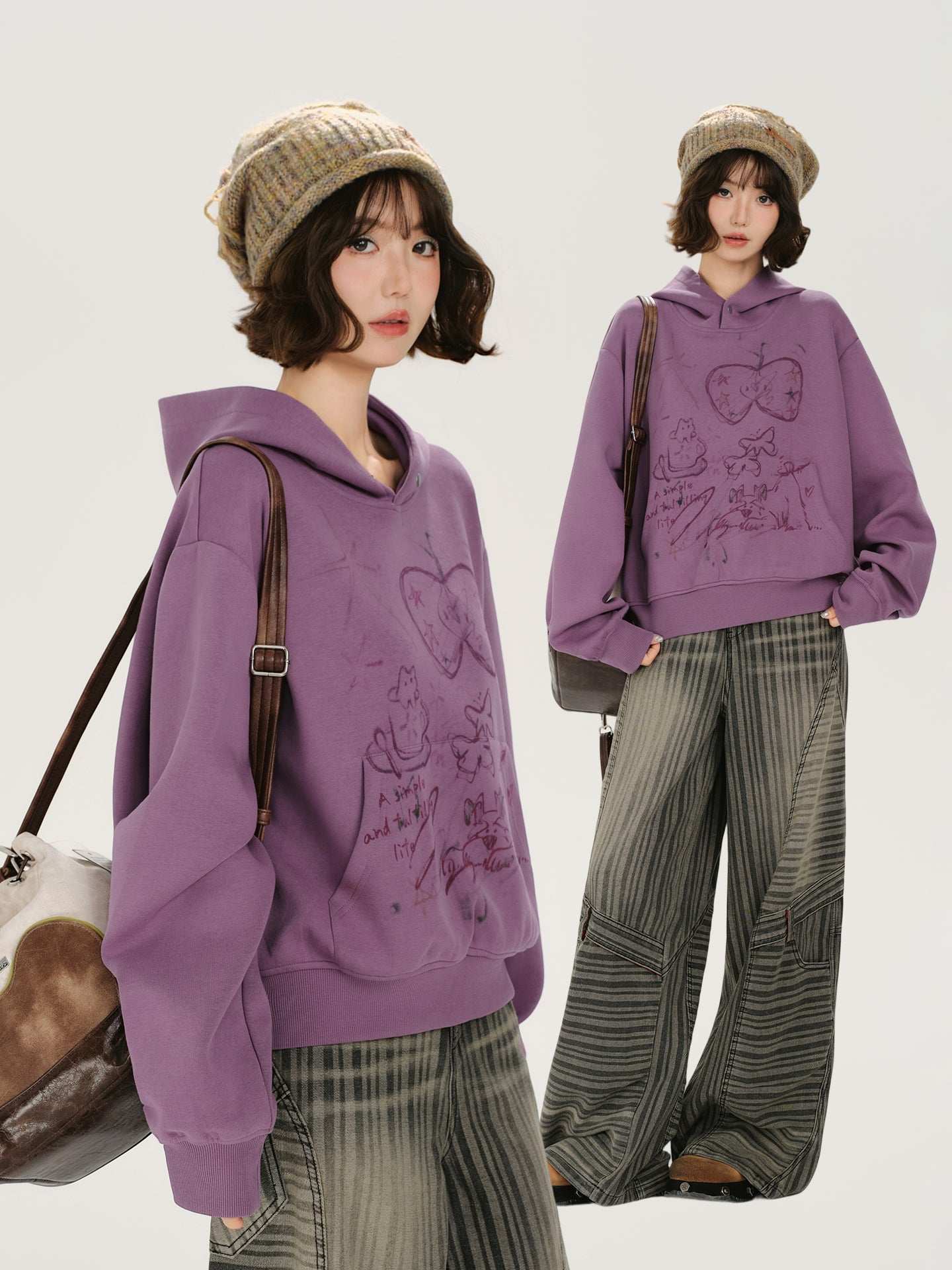 Loose Vintage Hoodie for Women Printed Washed Long Sleeve Pullover Top