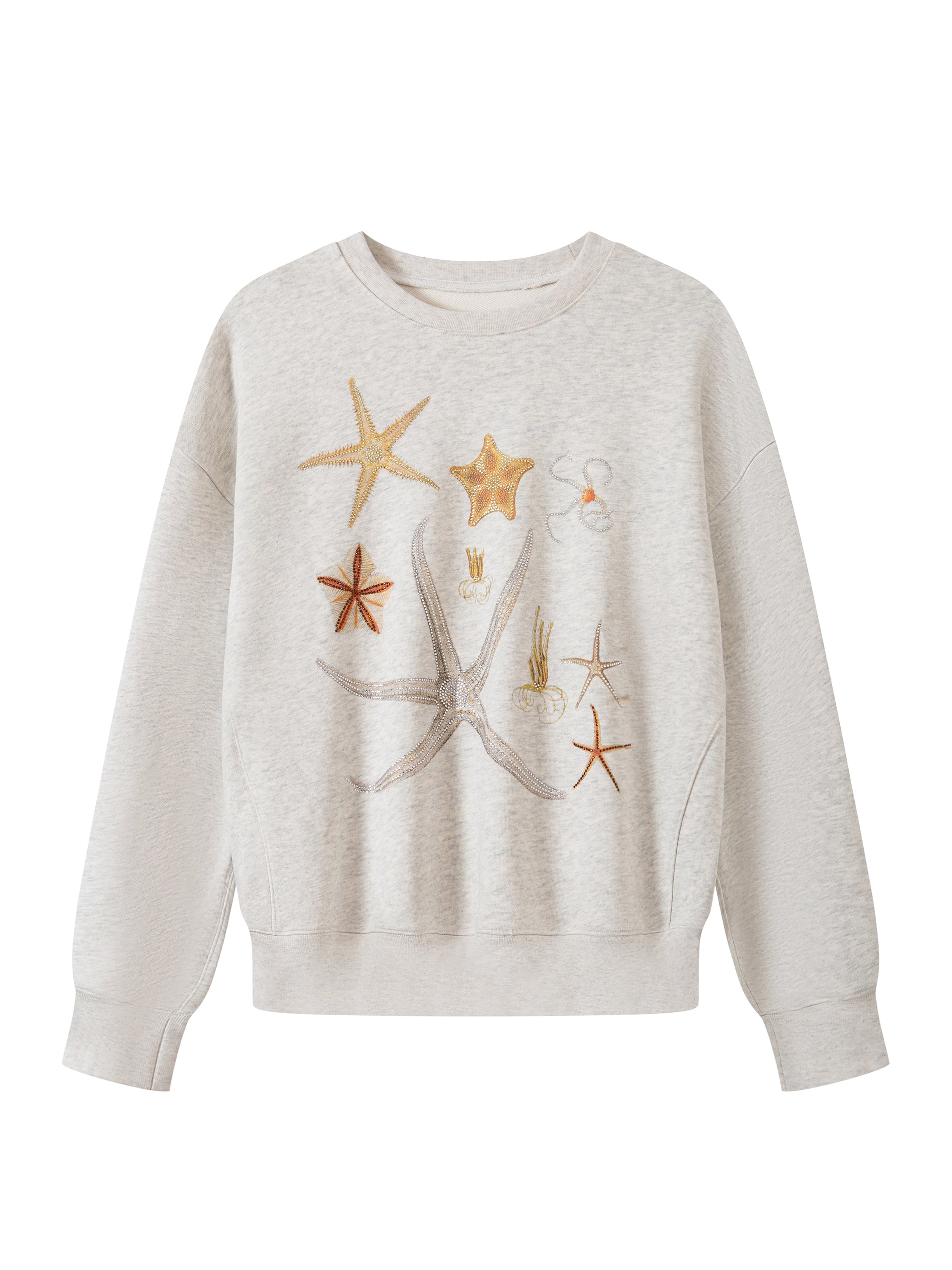 Casual Rhinestone Print Sweatshirt for Women Loose Artistic Design