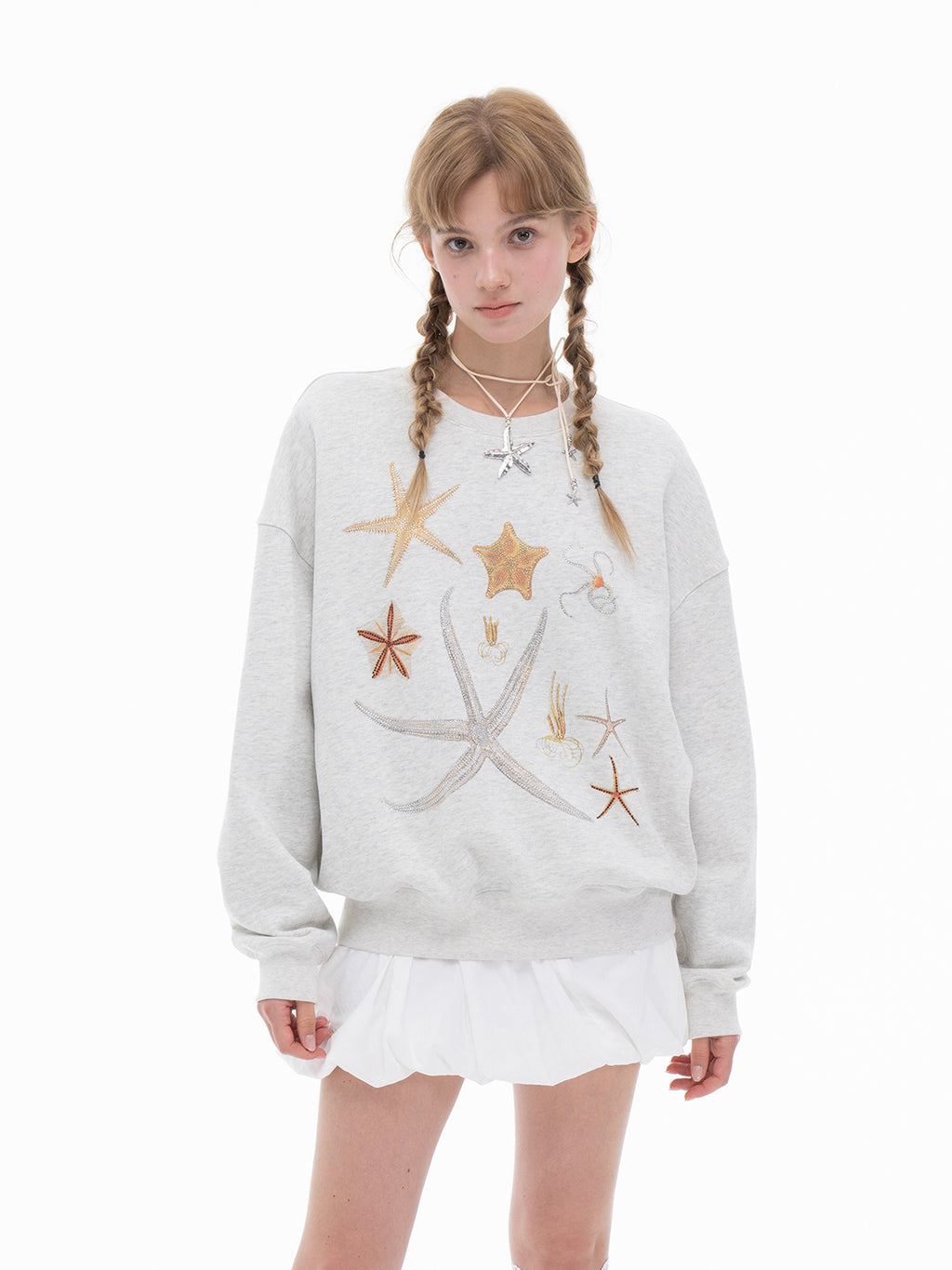 Casual Rhinestone Print Sweatshirt for Women Loose Artistic Design