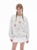 Casual Rhinestone Print Sweatshirt for Women Loose Artistic Design