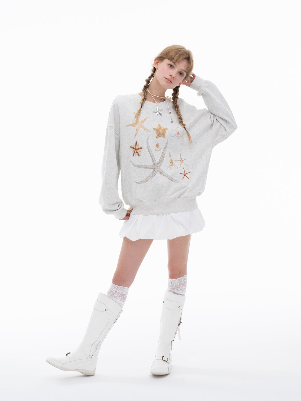 Casual Rhinestone Print Sweatshirt for Women Loose Artistic Design