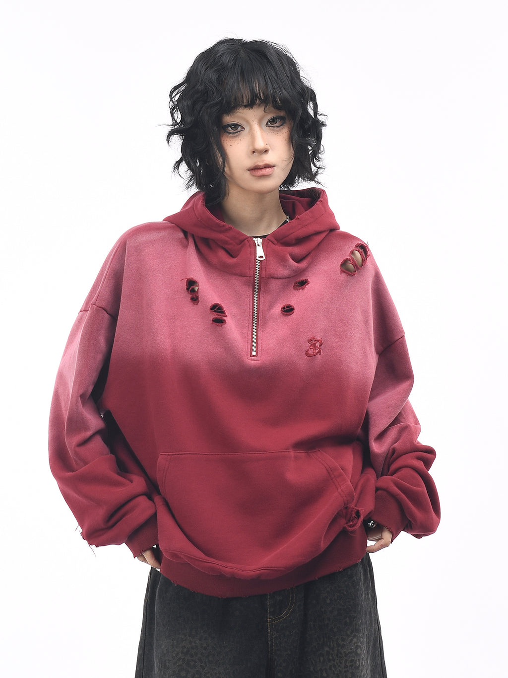 Retro Washed Half Zip Hoodie for Women Tie Dye Loose Street Style