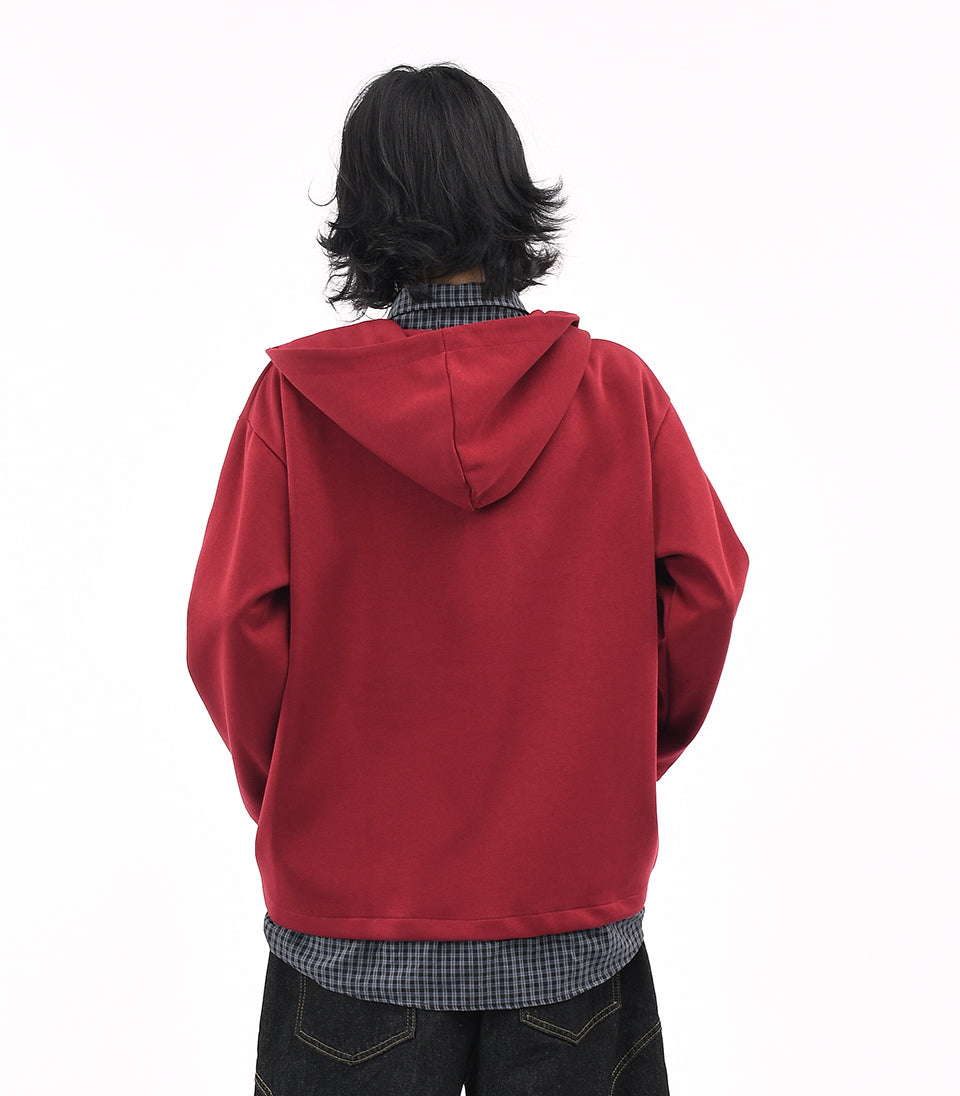 Preppy Layered Plaid Hoodie for Women Tie Patchwork Loose Sweatshirt