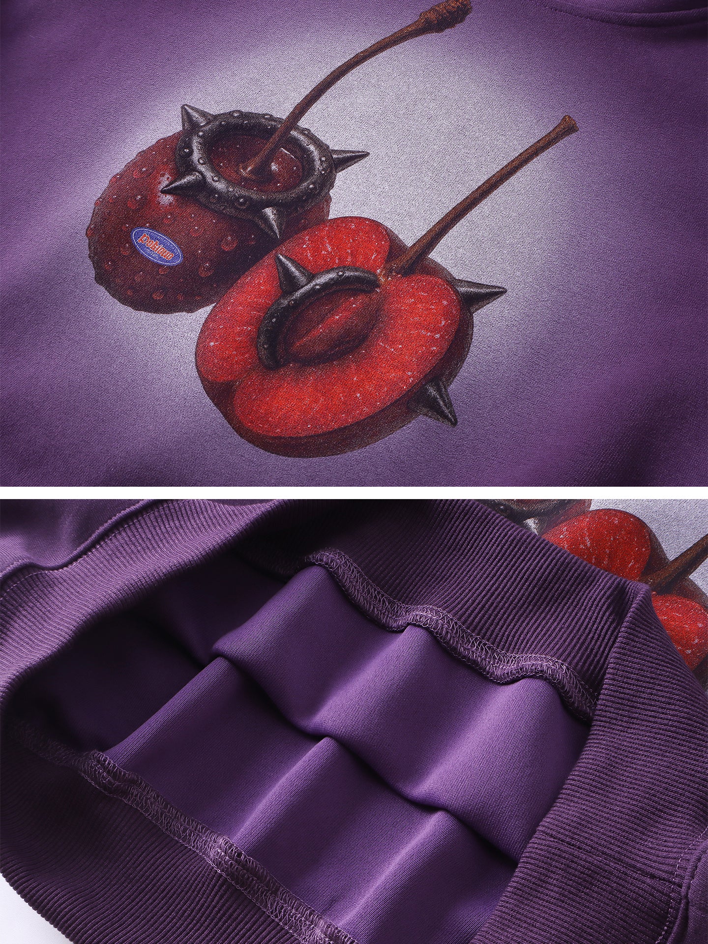 Cropped Vintage Hoodie for Women Cherry Print Washed Casual Sweatshirt