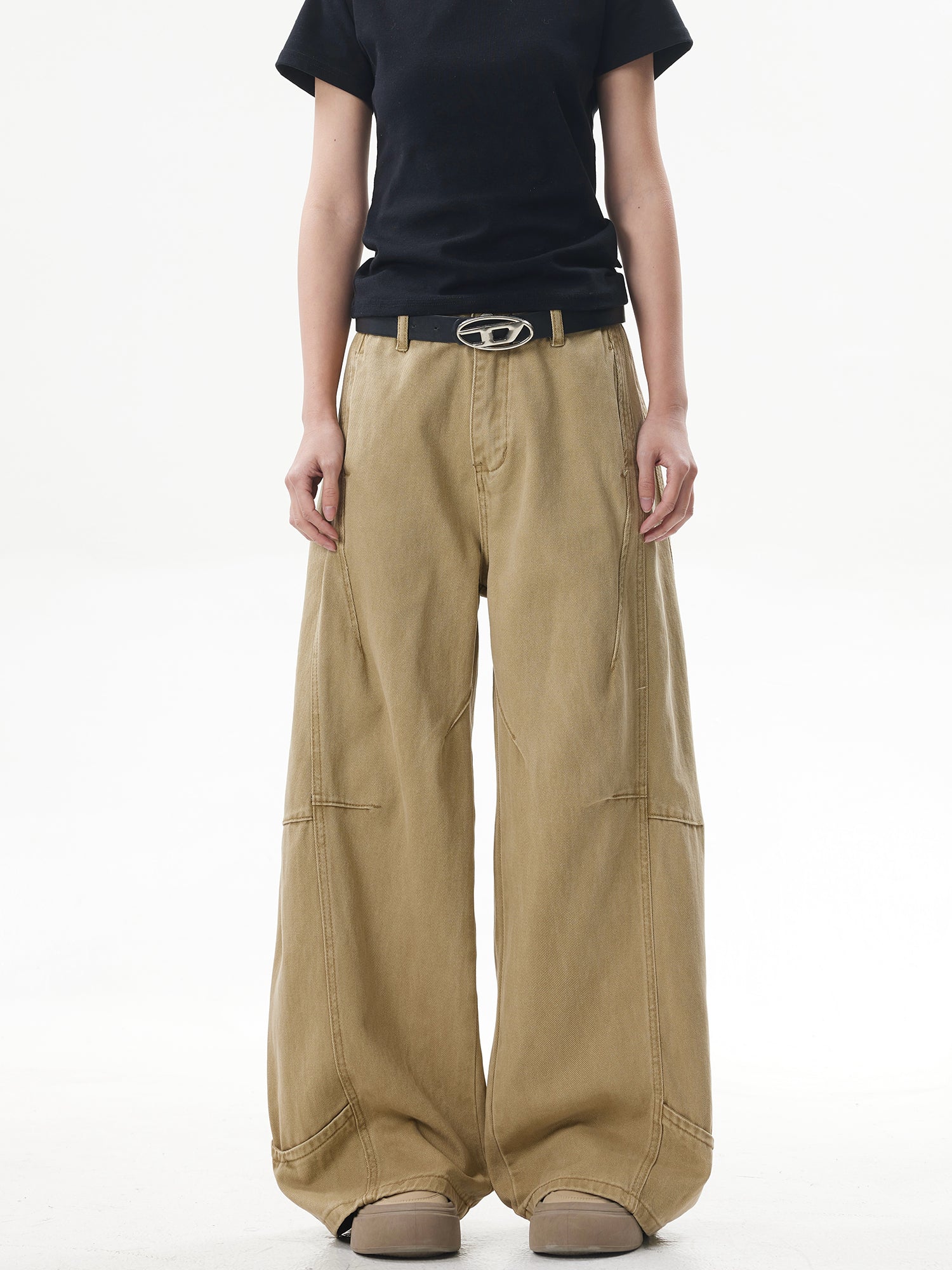 Deconstructed Patchwork Work Pants for Women Khaki Vintage Cargo Style