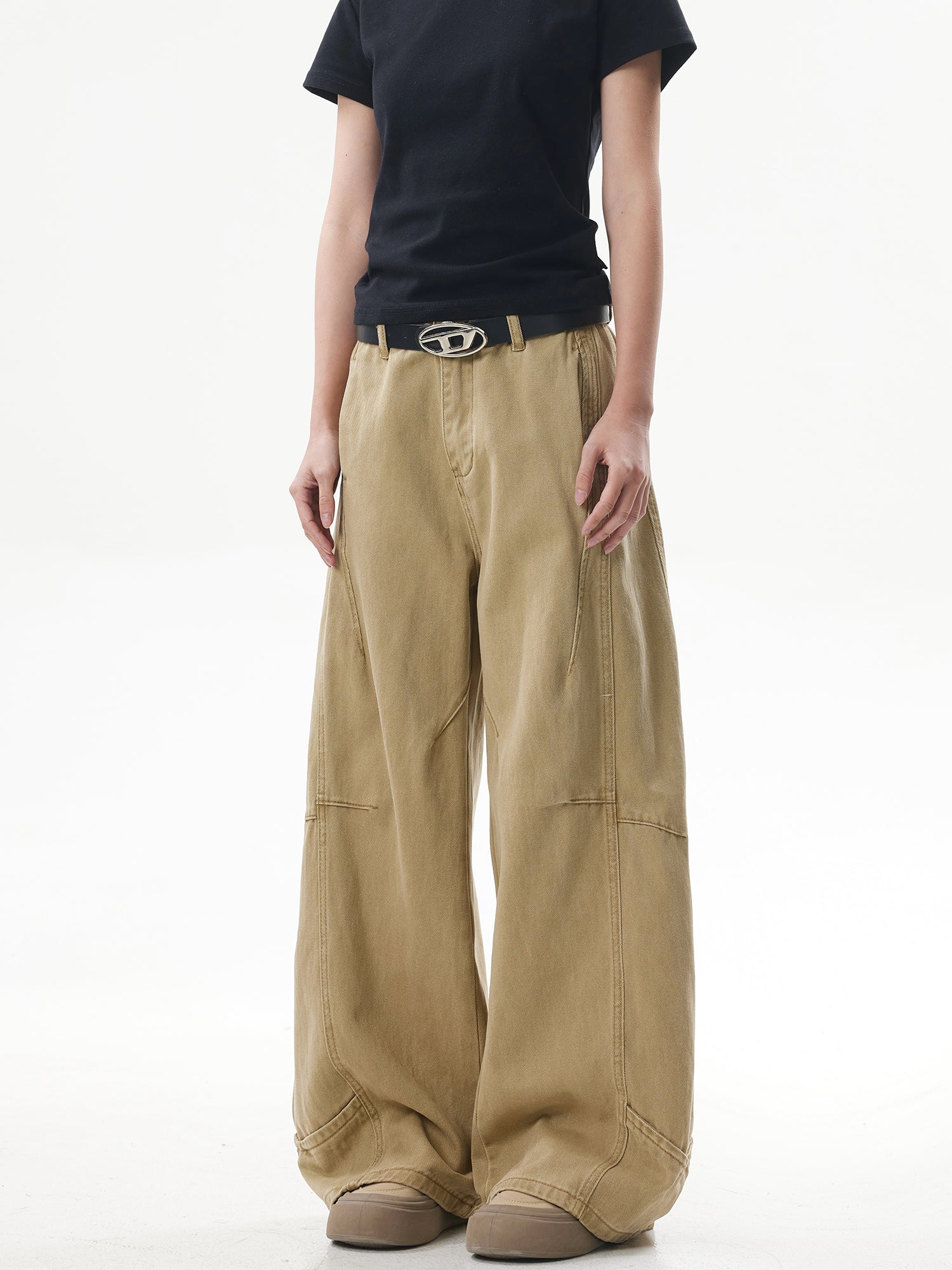 Deconstructed Patchwork Work Pants for Women Khaki Vintage Cargo Style