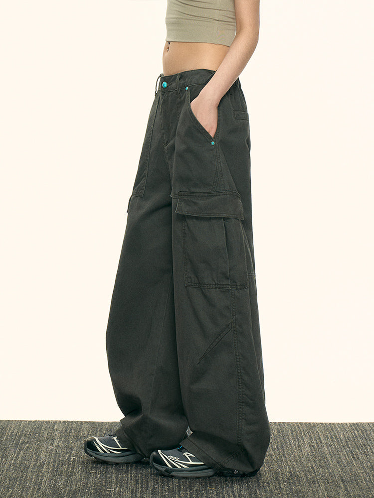 Loose Fit High Street Denim Pants for Women Wide Leg Casual Cargo Style